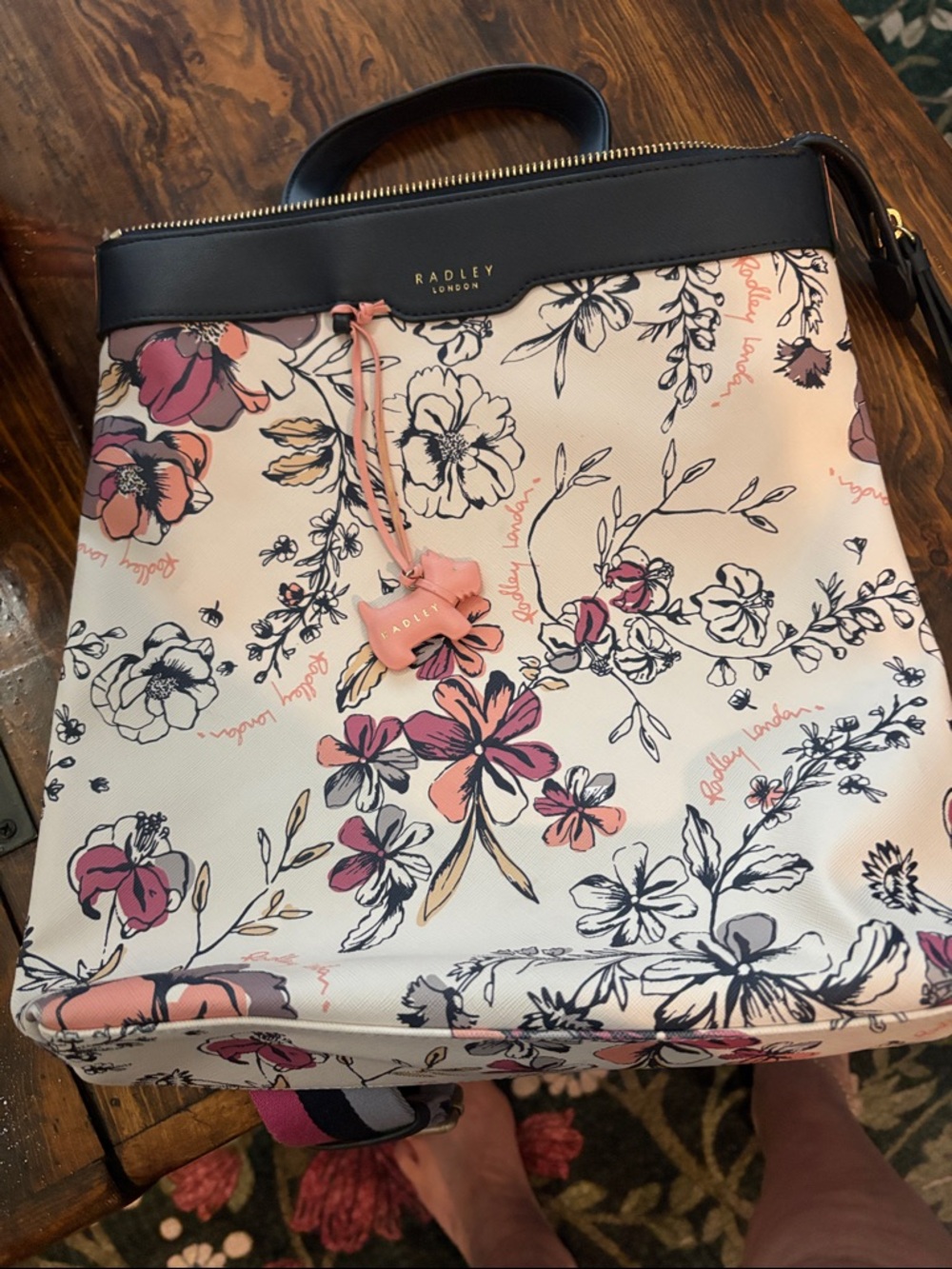 RADLEY LONDON Cream Floral Backpack with Pink and Black Trim